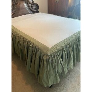 Custom Queen Bed Skirt Premium Green Damask Pin Stripe Yellow Dot New Never Used